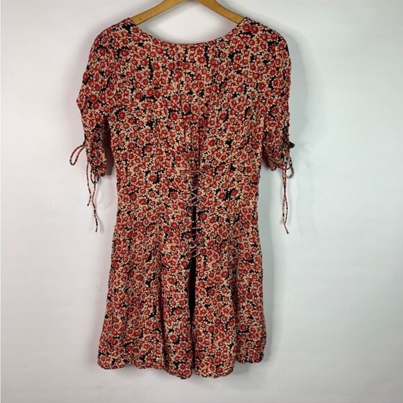Free People Floral Laced Up Skater Mini Dress In Red/Black - Picture 10 of 11
